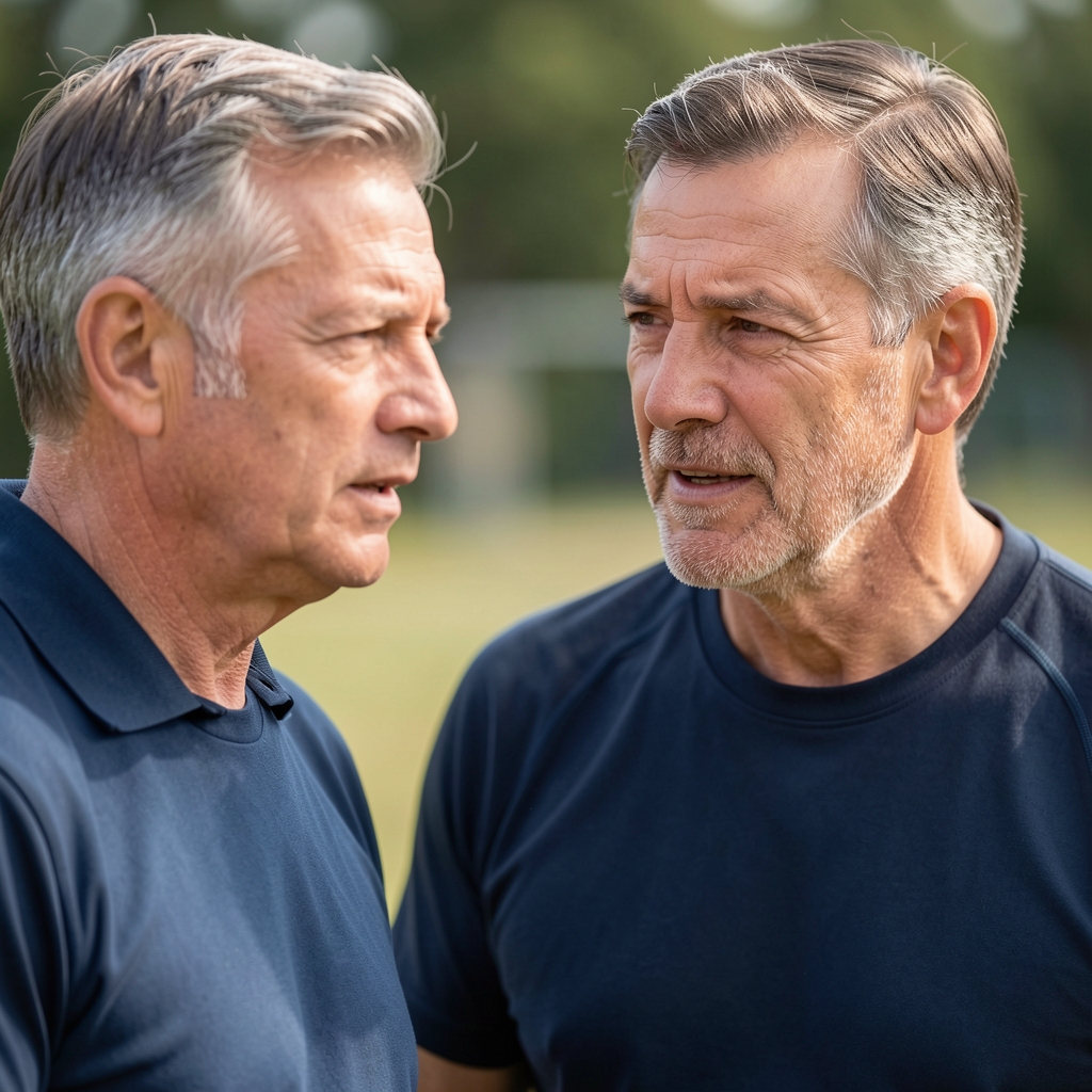 Coach listening to a mature male trainee describe his movement history during an assessment session